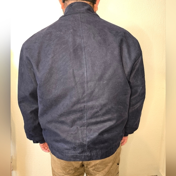 Jos A Bank Soft Sueded Bomber Jacket Sz L Navy Blue Zip Out Lining 5 pockets - Picture 8 of 8